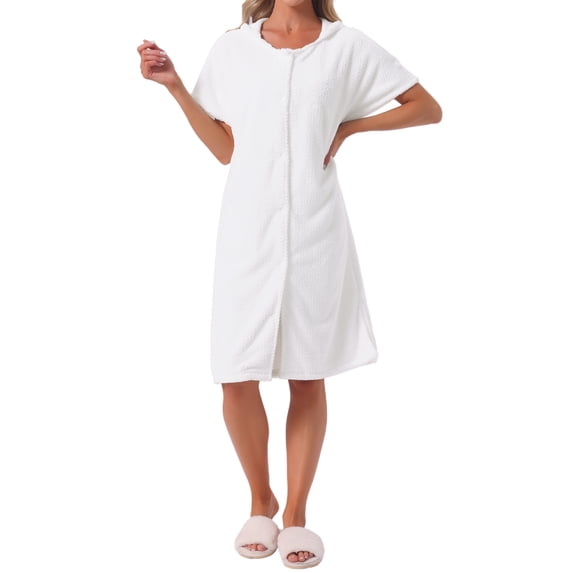 INSPIRE CHIC Women's Bath Robe Terry Towels Body Wearable Button Down Short Sleeve Cover Up Beach Shower Bathrobe XL White