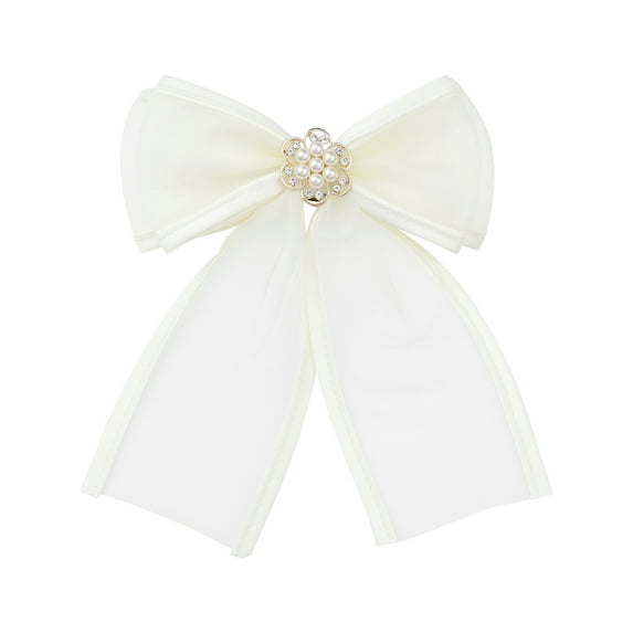 INSPIRE CHIC Womens Brooch Clip Mesh Flower Beads Rhinestone Solid Color Bow Tie Beige