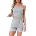 thumbnail image 1 of INSPIRE CHIC Womens Cami Pajamas Lace Trim V Neck 2 Piece Sleepwear Lingerie Tank Top with Shorts Loungewear Sets S Gray, 1 of 5