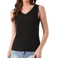 thumbnail image 1 of INSPIRE CHIC Womens Camisole Lacework Trim Modal Tank Tops Ruched Ribbed Knit V Neck Sleeveless Undershirt Cami Crop L Black, 1 of 6