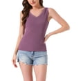 thumbnail image 1 of INSPIRE CHIC Womens Camisole Lacework Trim Modal Tank Tops Ruched Ribbed Knit V Neck Sleeveless Undershirt Cami Crop L Purple, 1 of 6