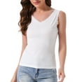 thumbnail image 1 of INSPIRE CHIC Women's Easter Camisole Lacework Trim Modal Tank Tops Ruched Ribbed Knit V Neck Sleeveless Undershirt Cami Crop L White, 1 of 6