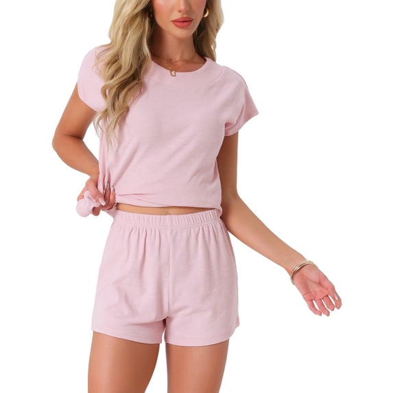 INSPIRE CHIC Womens Cap Sleeve Pajamas Tops with Shorts 2 Piece Soft Round Neck Casual Pjs Loungewear Sets XS Pink