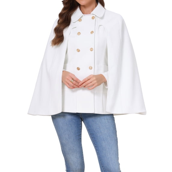 INSPIRE CHIC Womens Cape Coat Winter Vintage Double Breasted Slit Sleeve Elegant Cloak Outwear Coats with Pockets XL White