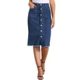 thumbnail image 1 of INSPIRE CHIC Womens Casual Button Down Denim Skirt High Waist Frayed Raw Hem Jean Midi Skirt L Dark Blue, 1 of 5