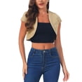 thumbnail image 1 of INSPIRE CHIC Womens Casual Crop Denim Cardigan Cap Sleeve Jean Jacket Shrug M Khaki, 1 of 6