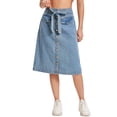 thumbnail image 1 of INSPIRE CHIC Womens Casual Denim Skirt Button Down Belted Below Knee Length Jean Skirts 2XL Light Blue, 1 of 6