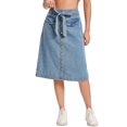 thumbnail image 1 of INSPIRE CHIC Womens Casual Denim Skirt Button Down Belted Below Knee Length Jean Skirts M Light Blue, 1 of 6