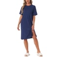 thumbnail image 1 of INSPIRE CHIC Women's Casual Summer Pajama Dress Loose Fit Nightshirts Short Sleeve Sleepwear Split Midi Nightgowns L Blue, 1 of 6