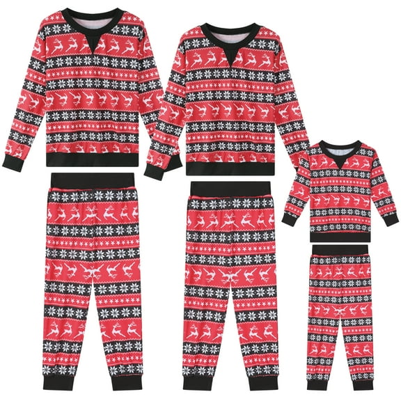 INSPIRE CHIC Women's Christmas Family Matching Pajama Set Long Sleeve Elk Snow Xmas Sleepwear Lounge Set ["Men"] M Red