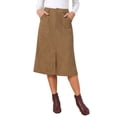 thumbnail image 1 of Womens Corduroy Midi Skirt High Waist A-Line Split Front Casual Fall Winter Long Skirts with Pockets L Brown, 1 of 6