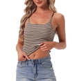 thumbnail image 1 of INSPIRE CHIC Women's Cotton Nightwear Striped Rib Cami Built-in Bra Stretchy Squared Neck Spaghetti Strap Pajama Tops S Brown with Black Stripe, 1 of 6
