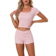 thumbnail image 1 of INSPIRE CHIC Women's Cotton Pajama Sets Lace Trim Short Sleeve Top and Shorts Lounge Set L Pink, 1 of 6