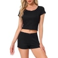 thumbnail image 1 of INSPIRE CHIC Women's Cotton Pajama Sets Lace Trim Short Sleeve Top and Shorts Lounge Set M Black, 1 of 6