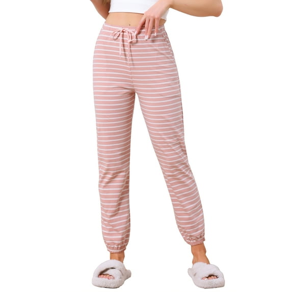 INSPIRE CHIC Women's Cotton Pajamas Pants Drawstring Elastic Waist Striped Lounge Yoga Bottoms with Pockets S Dusty Rose Stripe