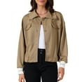 thumbnail image 1 of INSPIRE CHIC Womens Cropped Jacket 2025 Fall Casual Button Down Long Sleeve Coat S Khaki, 1 of 6