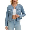 thumbnail image 1 of INSPIRE CHIC Womens Cropped Jean Jacket Collarless 2025 Western Long Sleeve Denim Jackets S Light Blue, 1 of 6