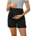 thumbnail image 1 of INSPIRE CHIC Women's Summer Lounge Workout Roll Hem with Pockets Maternity Pregnancy Denim Shorts Black Large, 1 of 6