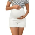 thumbnail image 1 of INSPIRE CHIC Women's Summer Lounge Workout Roll Hem with Pockets Maternity Pregnancy Denim Shorts White Large, 1 of 6