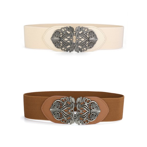 INSPIRE CHIC Womens Elastic Wide Waist Belts Stretchy Belts Brown & Beige