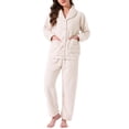thumbnail image 1 of INSPIRE CHIC Womens Fleece Sleepwear Winter Button Down Fuzzy Plush Soft Warm Pajama Sets with Pockets S White, 1 of 6