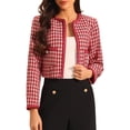 thumbnail image 1 of INSPIRE CHIC Womens Houndstooth Blazer Collarless Open Front Crop Plaid Tweed Jacket S 3, 1 of 4