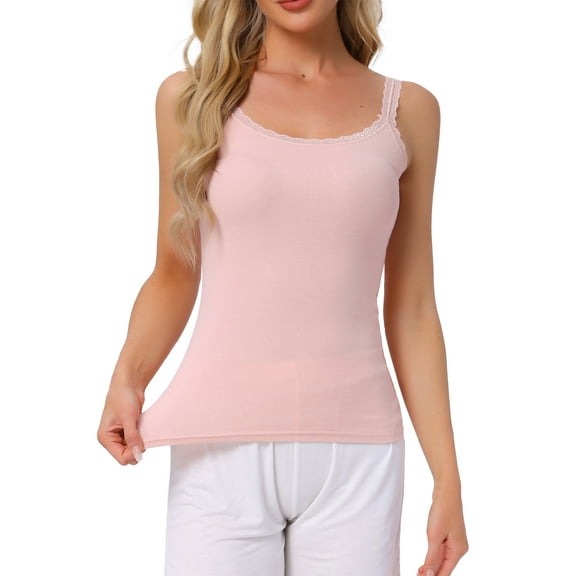 INSPIRE CHIC Womens Lace Camisole Tank Tops Cotton Cami Pajamas Top Soft Comfy Undershirt M Pink