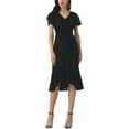 thumbnail image 1 of INSPIRE CHIC Womens' Lace Floral Dresses Fishtail Formal Cocktail Short Sleeve Midi Dress L Black, 1 of 6