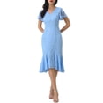 thumbnail image 1 of INSPIRE CHIC Womens' Lace Floral Dresses Fishtail Formal Cocktail Short Sleeve Midi Dress L Light Blue, 1 of 6