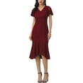 thumbnail image 1 of INSPIRE CHIC Womens' Lace Floral Dresses Fishtail Formal Cocktail Short Sleeve Midi Dress S Burgundy, 1 of 6