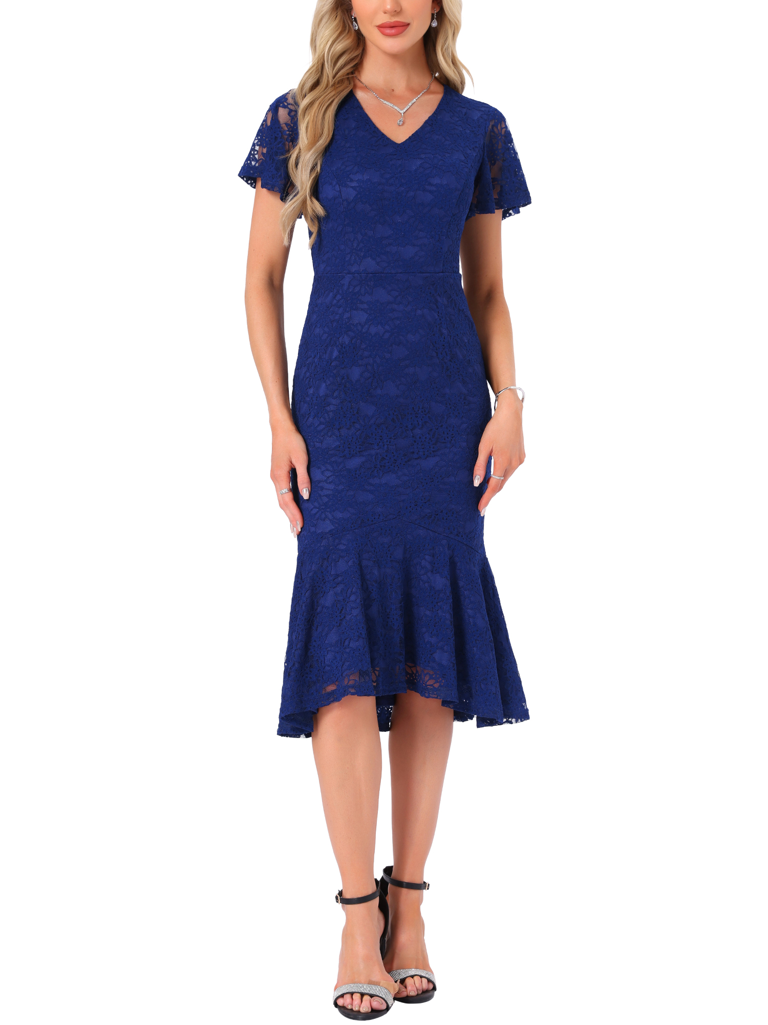 fishtail short dress Short-Sleeved Fishtail Dress With Front Cutout