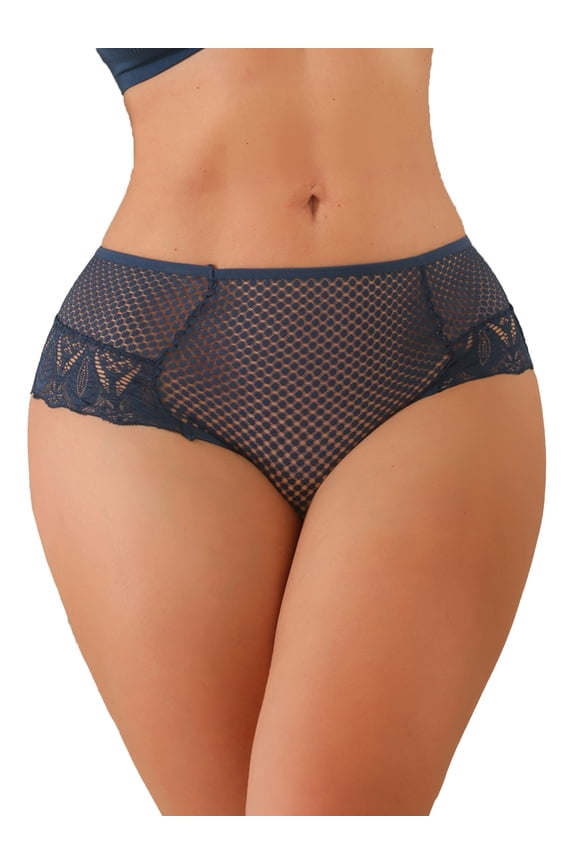 Womens Lace Mesh G-String Thongs Mid Waisted Tangas T-Back Underwear M Blue