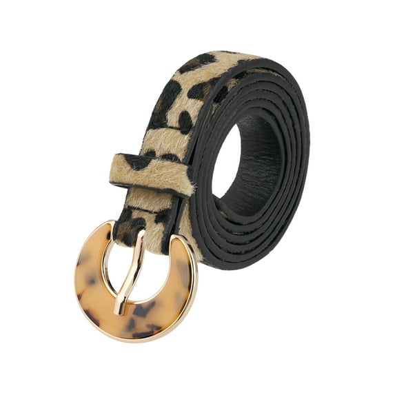 INSPIRE CHIC Womens Leopard Printed Belts, 0.7" Width Faux Fur Leather Retro Waistband for Jeans Pants Dresses 44.1x0.7"(LxW) Black Khaki