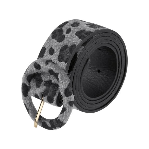 INSPIRE CHIC Womens Leopard Printed Retro Belts, 1.5" Width Wide Faux Fur Leather Round Buckle Waistband for Jeans Pants 44.1x1.5"(LxW) Black Grey