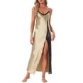 thumbnail image 1 of INSPIRE CHIC Womens Long Satin Nightgown Lace Slit Slip Lingerie for Ladies V Veck Nightwear Silky Chemise Long Sleepwear S Champagne, 1 of 6