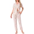 thumbnail image 1 of INSPIRE CHIC Womens Longewear Button Up Tencel Floral Ink Wash Pattern Short Sleeve Notched Collar Pants Set with Pockets S Pink, 1 of 6