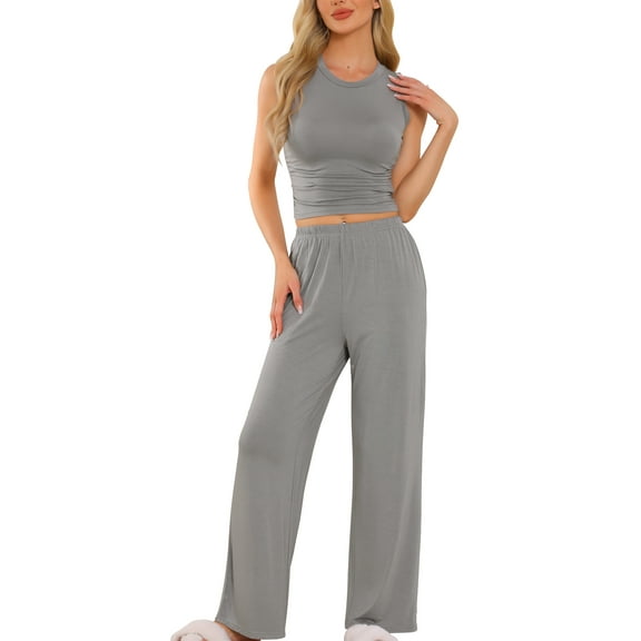 INSPIRE CHIC Women's Lounge Set Sleeveless Tank Top and Pants Sleepwear Soild Pajama Set L Grey