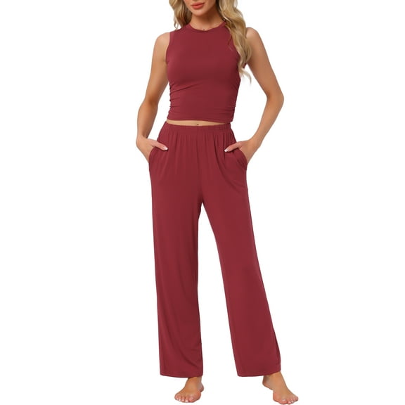 INSPIRE CHIC Women's Lounge Set Sleeveless Tank Top and Pants Sleepwear Soild Pajama Set L Red