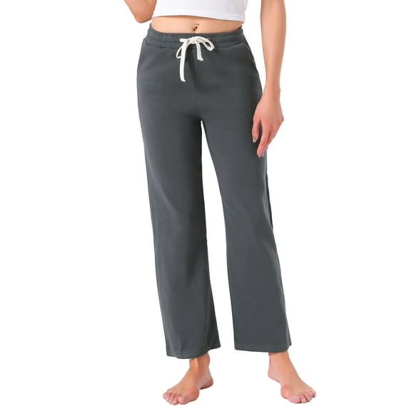 INSPIRE CHIC Womens Lounge Pants Cotton Long Straight Elastic Waist Drawstring with Pocket Sleep Sport Pajama Nightwear XS Deep Gray
