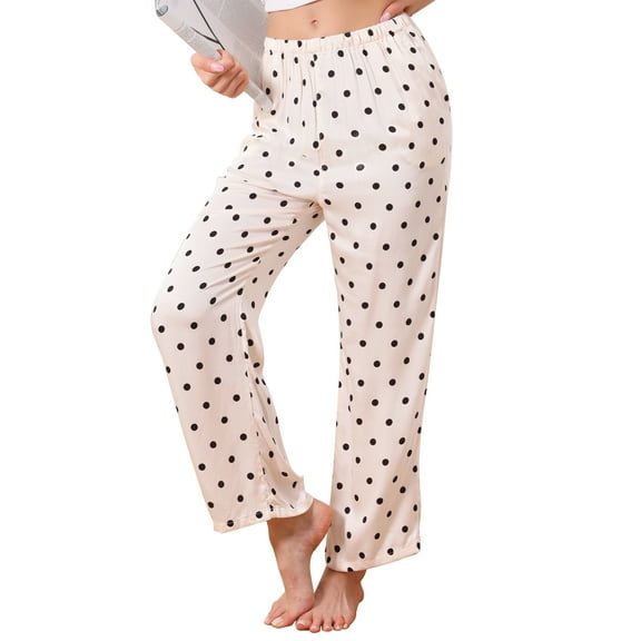 INSPIRE CHIC Womens Lounge Pants Floral Dot Pattern Wide Leg Pants Elastic Waist with Pocket Sleep Nightwear Pajama L Dot