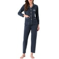 thumbnail image 1 of INSPIRE CHIC Womens Lounge Set Cotton Button Up Long Sleeve Pants Ribbed Pattern with Pocket Pajama Set Loungewear XL Navy, 1 of 6