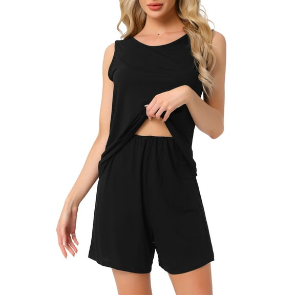 INSPIRE CHIC Womens Lounge Set Cotton Sleeveless Pajama Set Tank Top Shorts Soft Sleepwear PJ Set XL Black