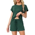 thumbnail image 1 of INSPIRE CHIC Women's Lounge Set Soild Sleepwear Short Sleeve Top and Shorts Pajama Set with Pockets 2XL Green, 1 of 6
