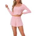 thumbnail image 1 of INSPIRE CHIC Women's Lounge Set Long Sleeve Pajamas Button Shirts with Shorts 2 Piece Y2k Workout Sets L Pink, 1 of 5