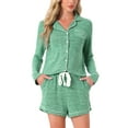 thumbnail image 1 of INSPIRE CHIC Women's Lounge Sets Button Up Notch Collar Long Sleeve Top with Shorts 2 Pcs Pajamas with Pockets L Green, 1 of 2