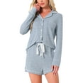 thumbnail image 1 of INSPIRE CHIC Women's Lounge Sets Button Up Notch Collar Long Sleeve Top with Shorts 2 Pcs Pajamas with Pockets XL Blue, 1 of 4