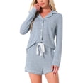 thumbnail image 1 of INSPIRE CHIC Womens Lounge Set Soft Button Up Notch Collar Long Sleeve with Shorts Set with Pockets XL Blue, 1 of 5