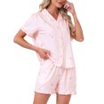 thumbnail image 1 of INSPIRE CHIC Womens Lounge Set Strawberry Print Ruffle Frill Cute Pattern Button Down Short Sleeve Pajama Shorts Sets M Beige, 1 of 6
