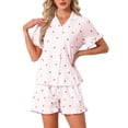 thumbnail image 1 of INSPIRE CHIC Women's Lounge Set Strawberry Print Ruffle Frill Cute Pattern Button Down Short Sleeve Pajama Shorts Sets S Light Pink, 1 of 6