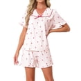 thumbnail image 1 of INSPIRE CHIC Women's Loungewear Ruffle Babydoll Collared Cute Print Short Sleeves with Shorts Sleepwear Pajama Sets M Pink, 1 of 6